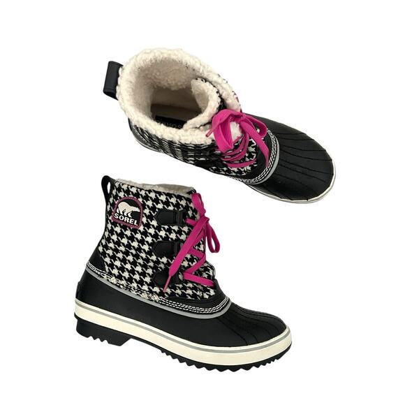Sorel Womens Tivoli Winter Boots Houndstooth Waterproof Sz 8 Preppy Cozy Outdoor - Picture 1 of 8